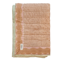 Organic Cotton Quilted Blanket - Fudge/Green - Double