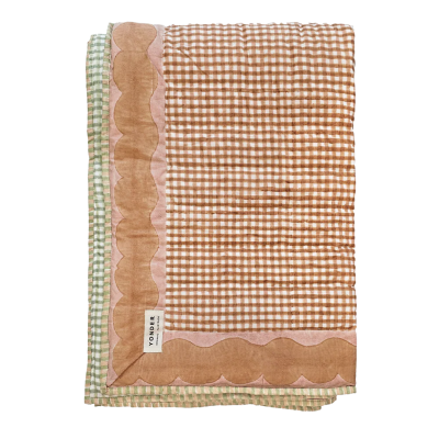Organic Cotton Quilted Blanket - Fudge/Green - Double